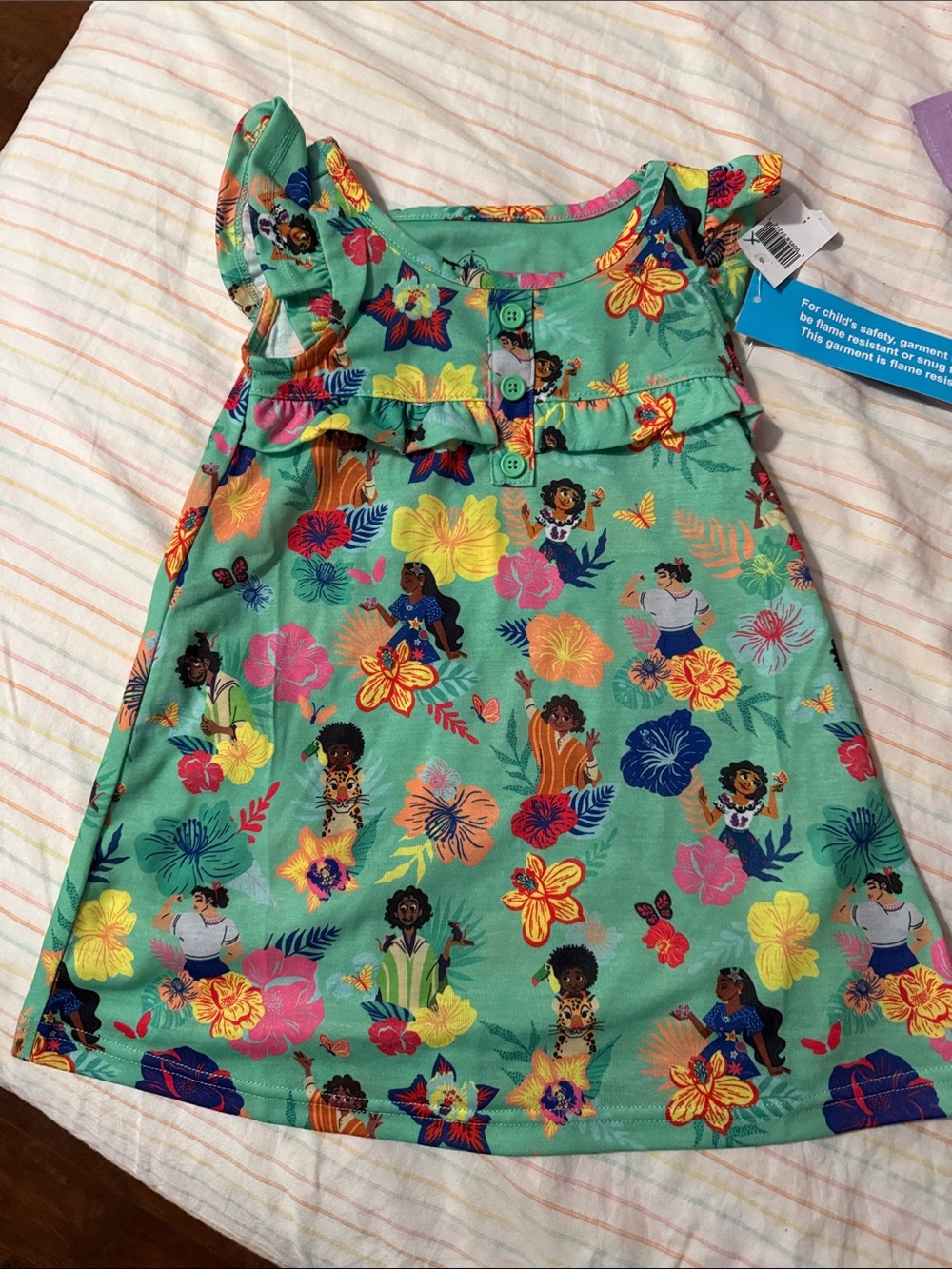 Disney Encanto Girls' Tropical Floral Dress in Turquoise and Pink